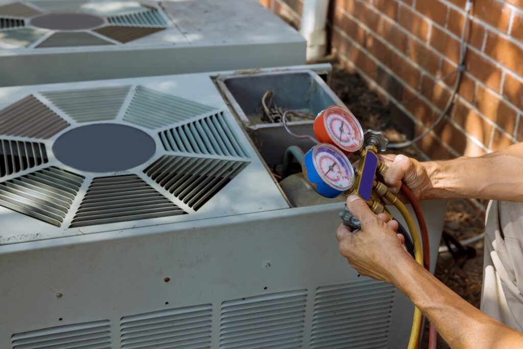 Air conditioning technician servicing of preparing to air conditioner