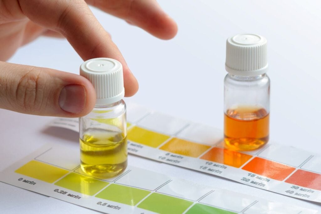 Water Quality man testing water hardness using PH guide